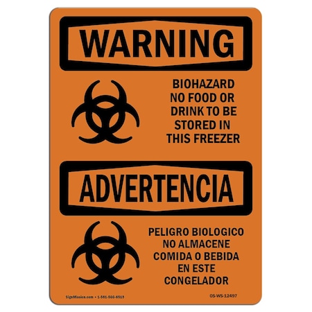 Signmission OSHA Warning Sign, 18" H, 24" W, Rigid Plastic, Biohazard No Food Or Drink Bilingual, Landscape OS-WS-P-1824-L-12497